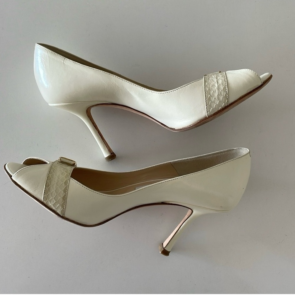 Jimmy Choo Cream Peep Toe Heels - Picture 3 of 8